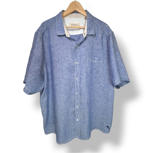 4/$20 Tommy Bahama Paradise Breezer Linen Short-Sleeve Shirt in Island Navy - Picture 5 of 6